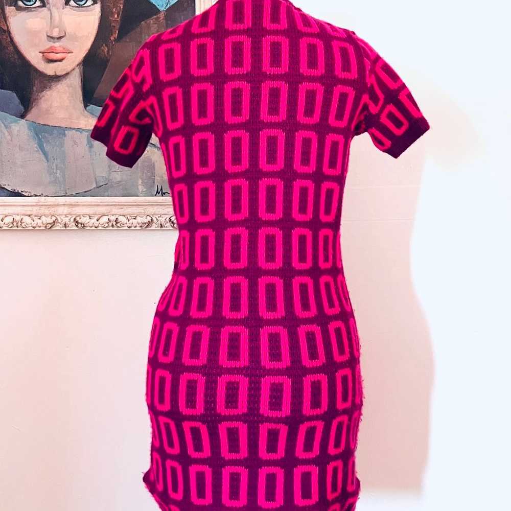 60s Mod Mini Dress Knit Sweater Dress Pink Purple… - image 4