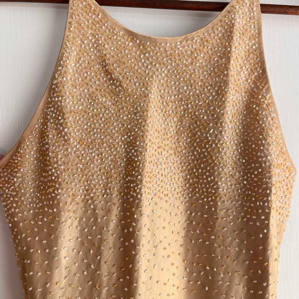 Vintage Chelsea Nites Gold Beaded Slip Dress 90s … - image 3