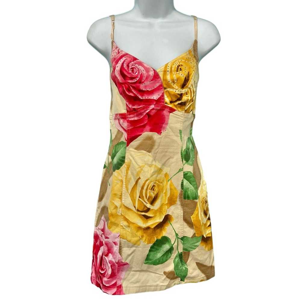 Y2K Pink Yellow Tan Floral Rhinestone Sleeveless … - image 1