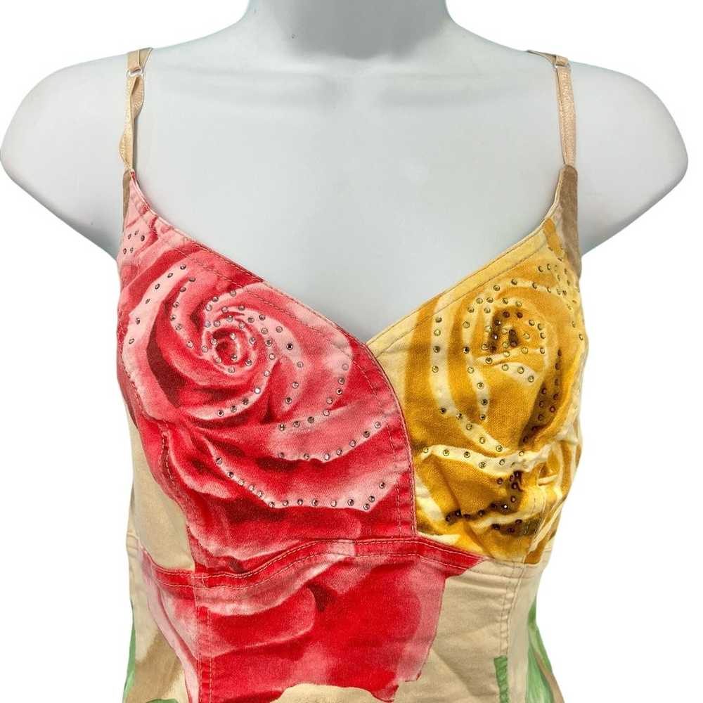 Y2K Pink Yellow Tan Floral Rhinestone Sleeveless … - image 3