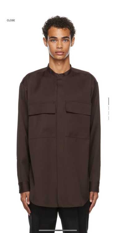 Jil Sander Brown Gabardine Wool Shirt Mandarin Col