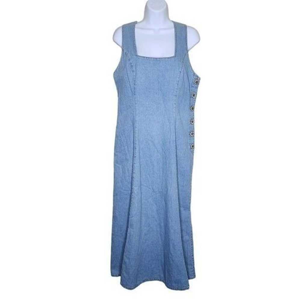 Vintage 90s Denim Jumper Pinafore Dress Womens Si… - image 1