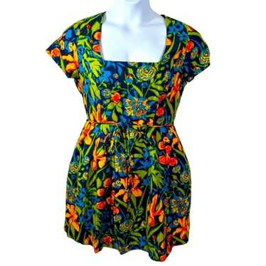 Shoshanna Tropical Floral Print Silk Sundress Blue