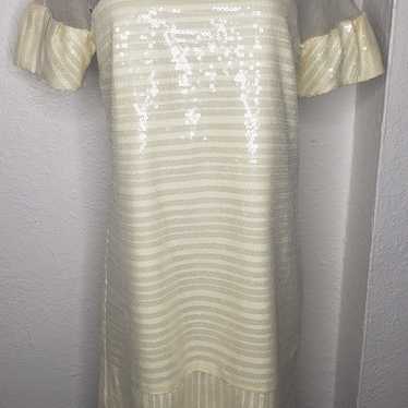 Stunning VTG Cream Mesh & Sequin Lela Rosa Tunic … - image 1