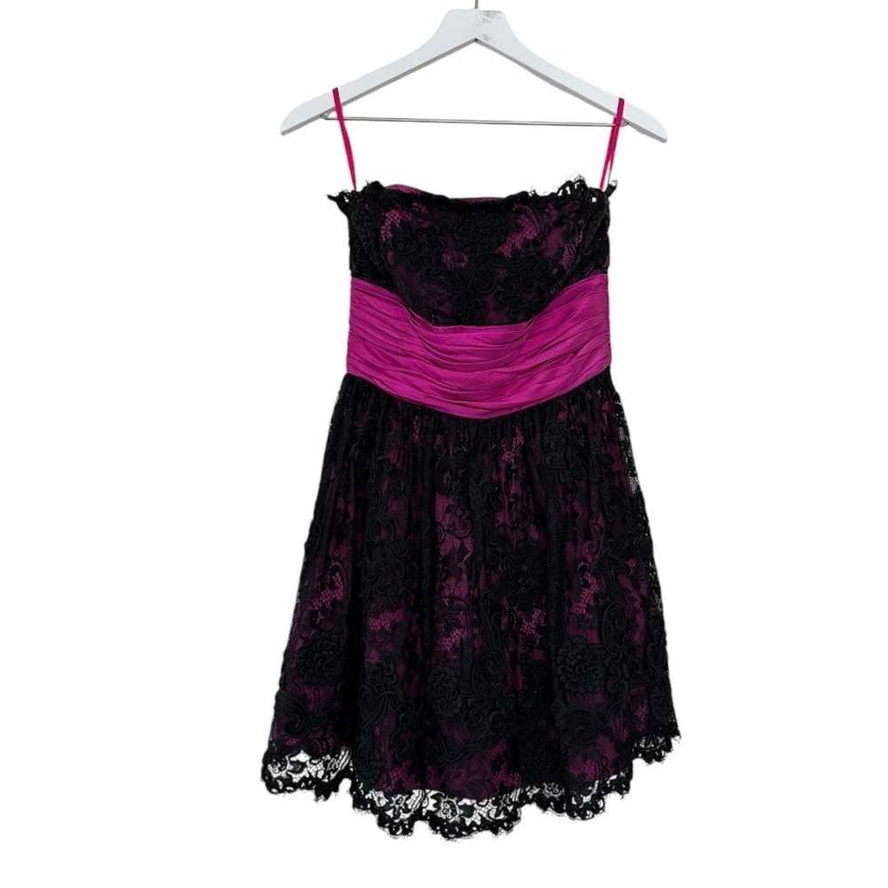 Vintage Betsey Johnson Black Pink Lace Strapless … - image 1