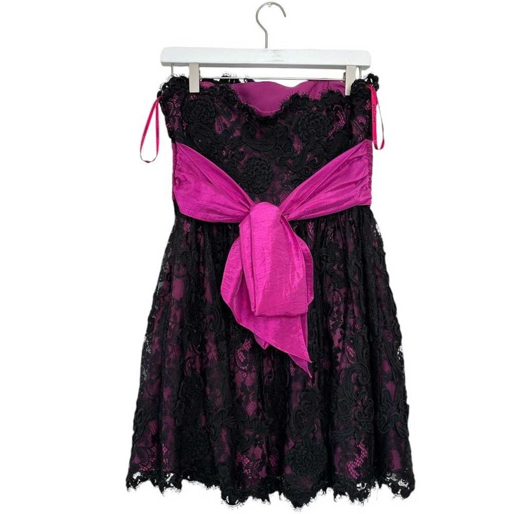 Vintage Betsey Johnson Black Pink Lace Strapless … - image 4