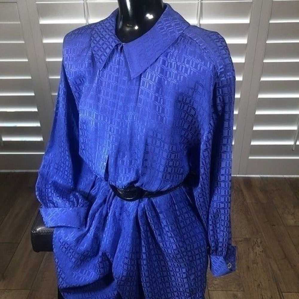 Vtg 80s Liz Claiborne 100% Silk Royal Blue Emboss… - image 1