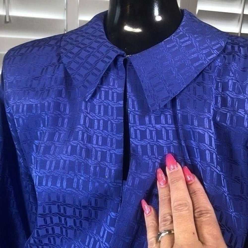 Vtg 80s Liz Claiborne 100% Silk Royal Blue Emboss… - image 4