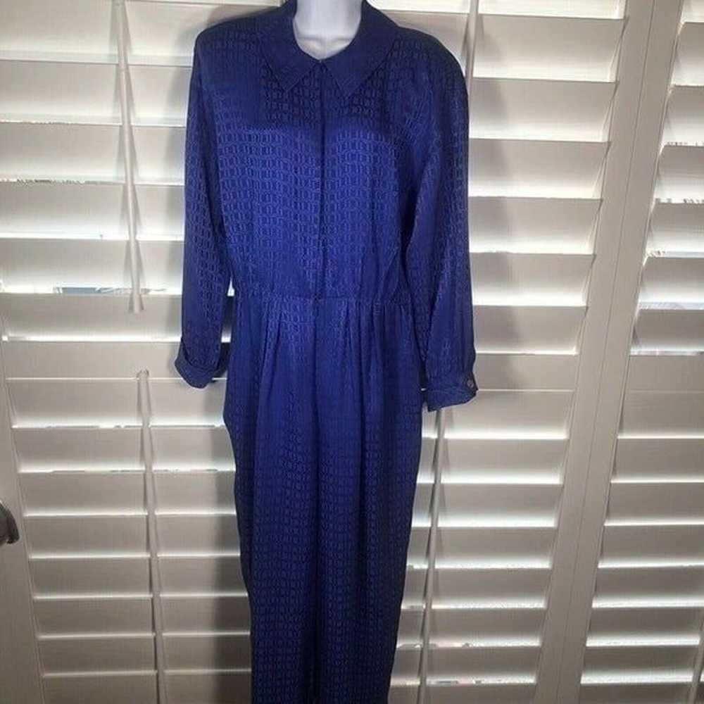 Vtg 80s Liz Claiborne 100% Silk Royal Blue Emboss… - image 6