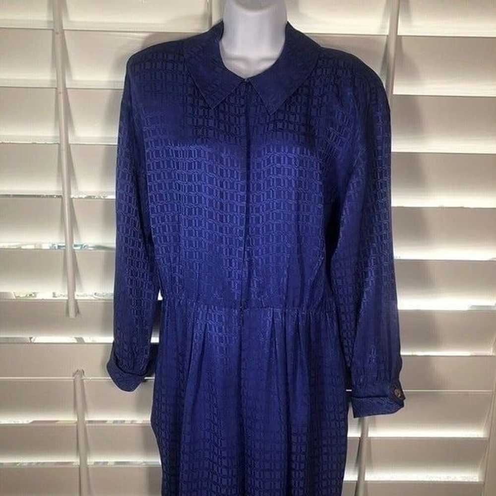 Vtg 80s Liz Claiborne 100% Silk Royal Blue Emboss… - image 7