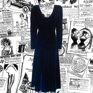 vintage blue velvet dress size medium maxi bow - image 1