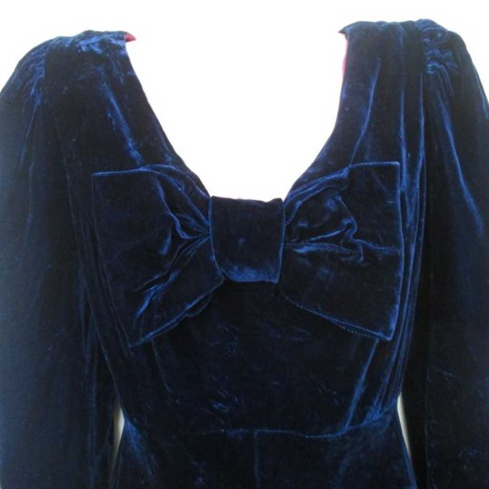 vintage blue velvet dress size medium maxi bow - image 2