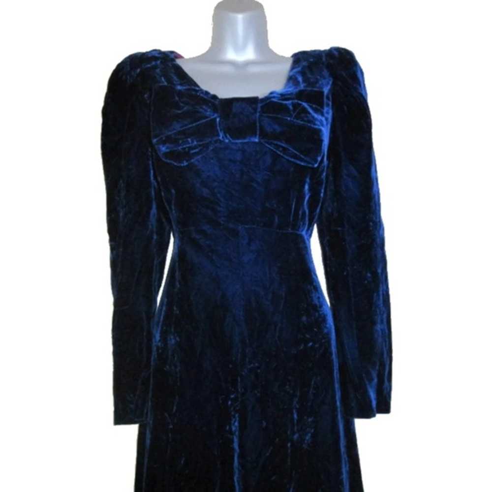 vintage blue velvet dress size medium maxi bow - image 3