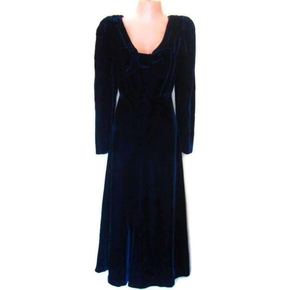 vintage blue velvet dress size medium maxi bow - image 4