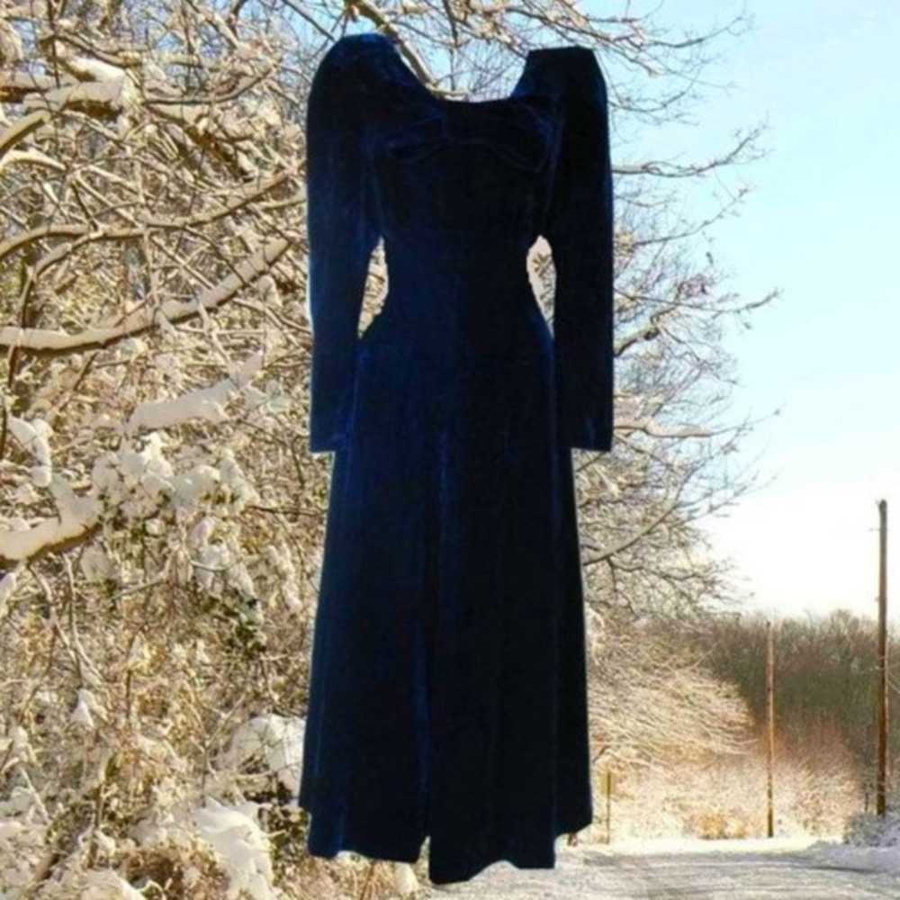 vintage blue velvet dress size medium maxi bow - image 6