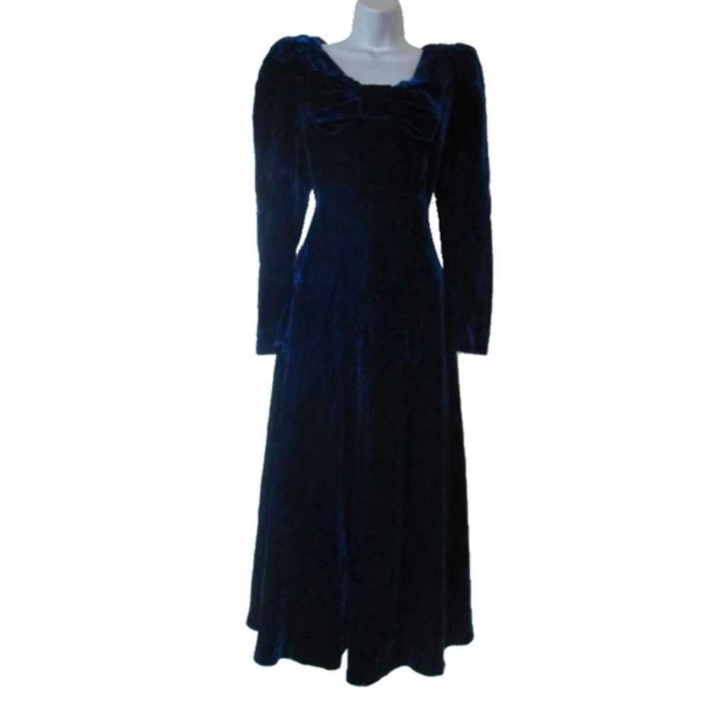 vintage blue velvet dress size medium maxi bow - image 7