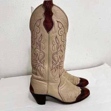 Justin VTG 70s Ivory Wingtip Cowboy Boots Size 8.5