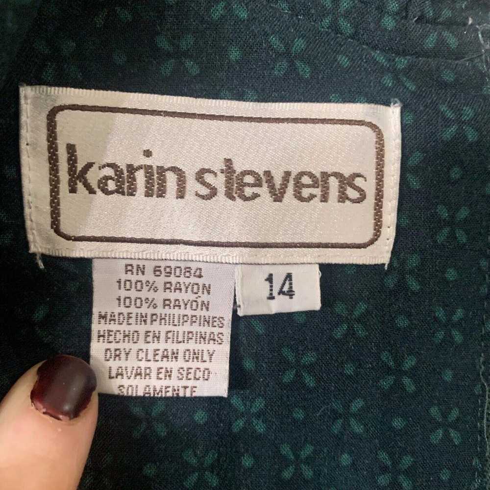 VTG Karin Stevens 90s Midi Hunter Green Floral Dr… - image 2