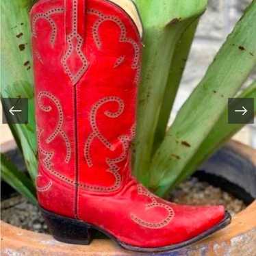 Corral Red Cowhide Cowgirl Boots - Snip Toe 8