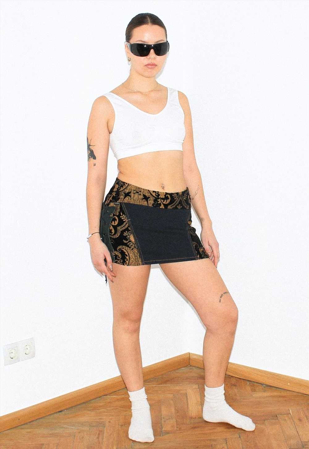 Vintage Y2K goth mini skirt in dark grey / gold - image 1