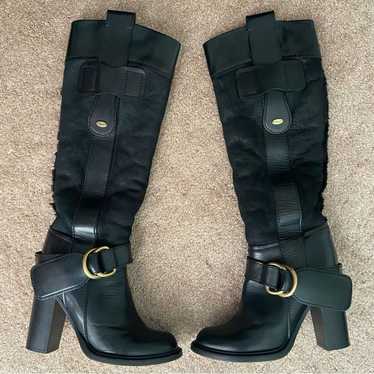 CHLOE Ankle Buckle Block Heel High Boots Leather … - image 1