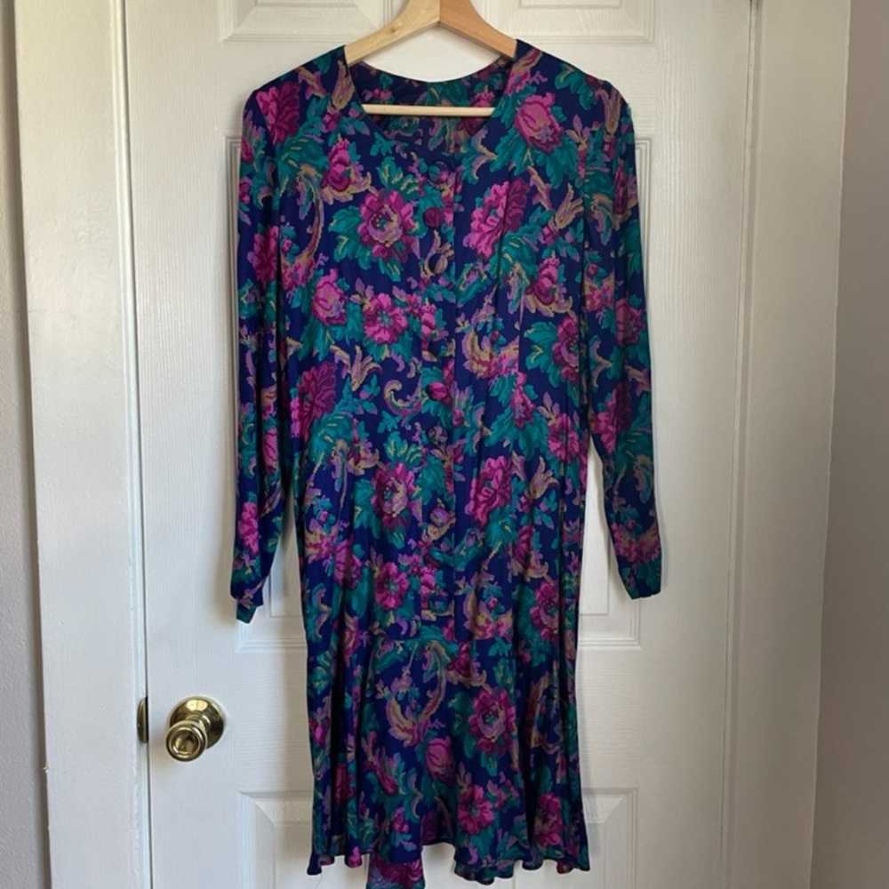 Vintage floral drop waist dress 80s - image 1