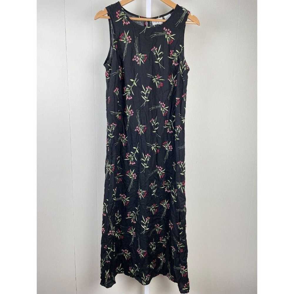 Vintage 90s Studio Ease Black Floral Maxi Dress 1… - image 1