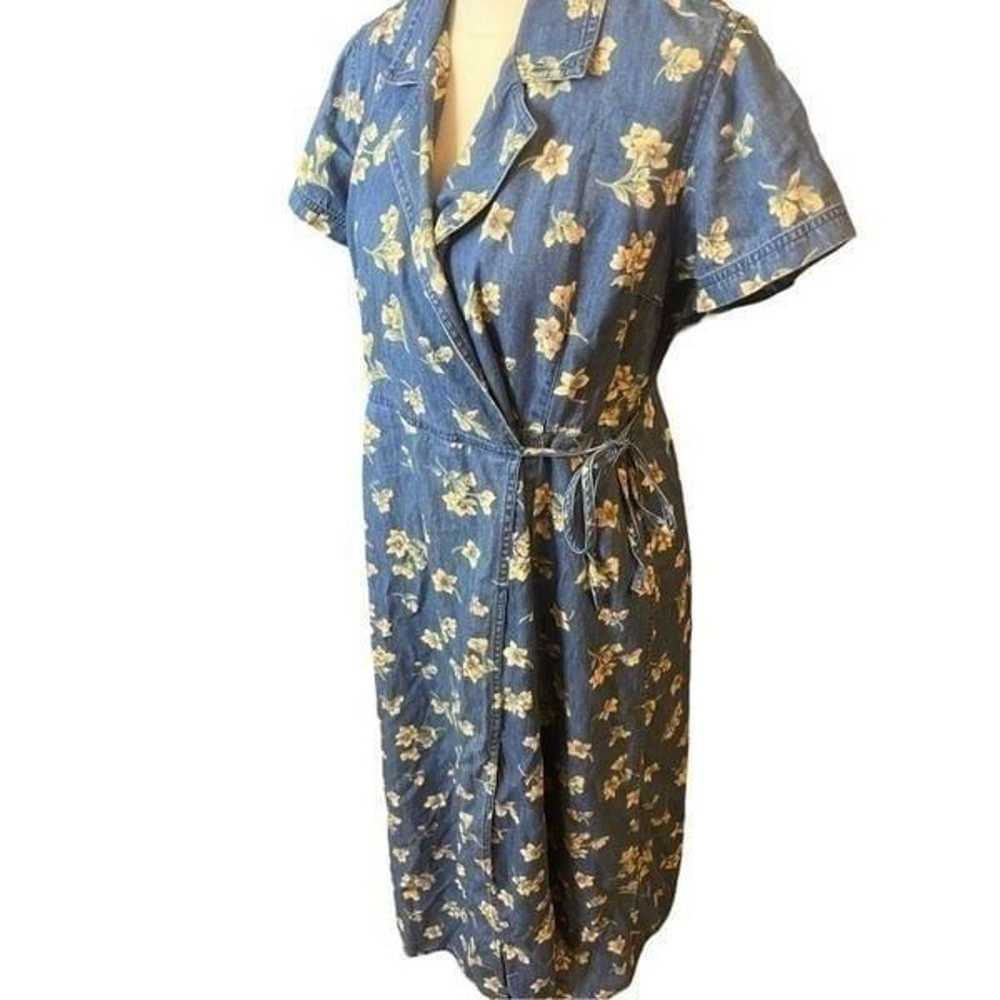 Vtg 90s Liz Claiborne Floral Denim Wrap Maxi Farm… - image 3