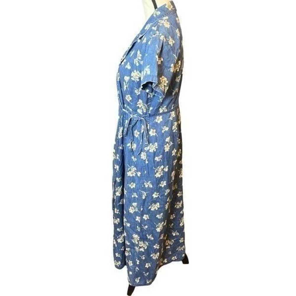 Vtg 90s Liz Claiborne Floral Denim Wrap Maxi Farm… - image 4