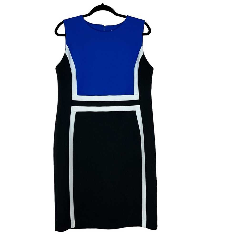 Calvin Klein Sheath Dress White Blue Black Size 1… - image 1