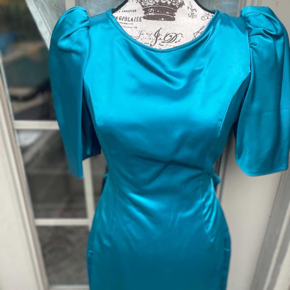 Vintage 80’s Satin Teal Full Length Prom Bridesma… - image 2