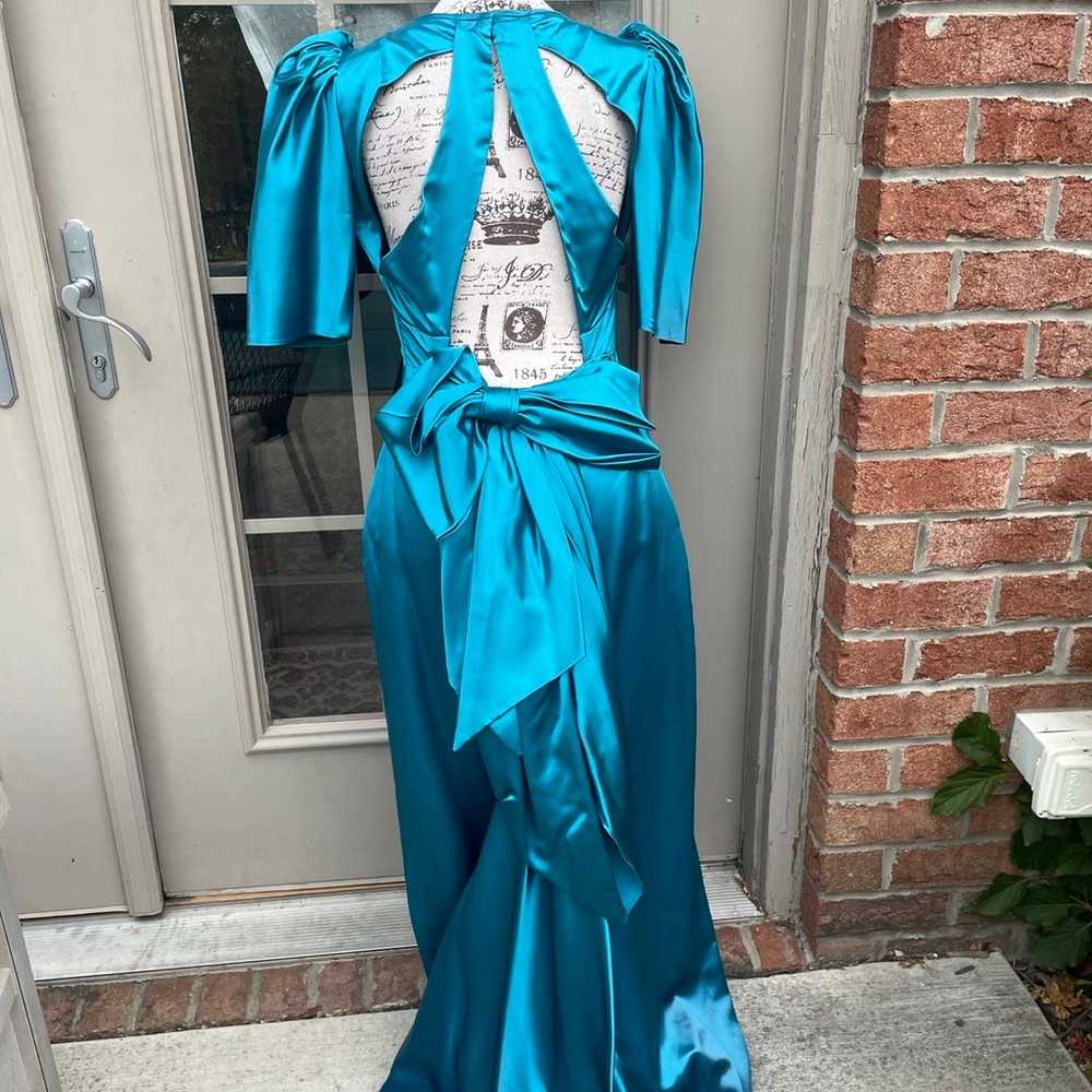 Vintage 80’s Satin Teal Full Length Prom Bridesma… - image 3