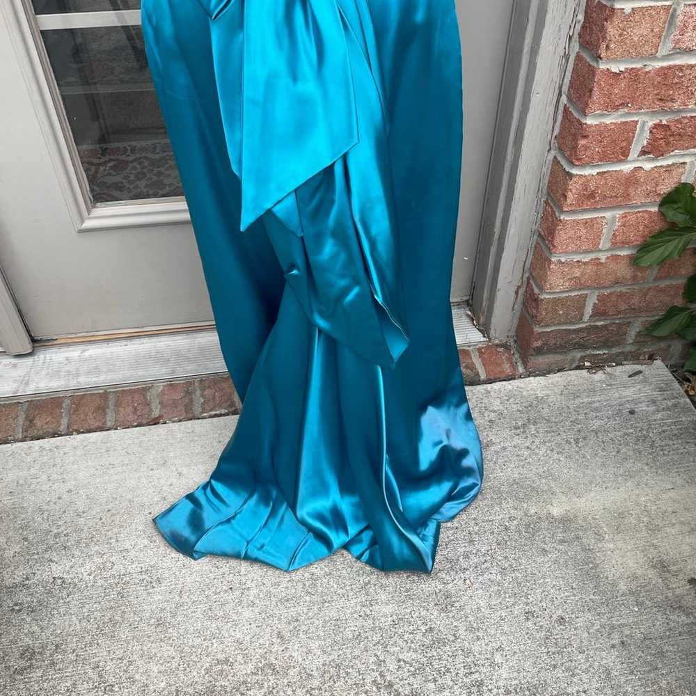 Vintage 80’s Satin Teal Full Length Prom Bridesma… - image 6