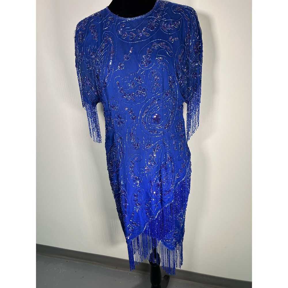 Vintage Laurence Kazar Womens Size L  Blue Beaded… - image 5