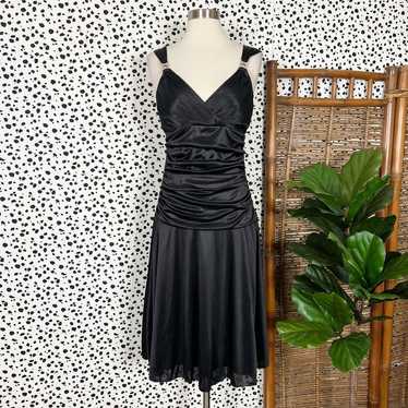 Vintage | Grace Black Satin 90s Ruched Draped Dro… - image 1