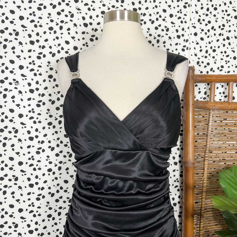 Vintage | Grace Black Satin 90s Ruched Draped Dro… - image 2