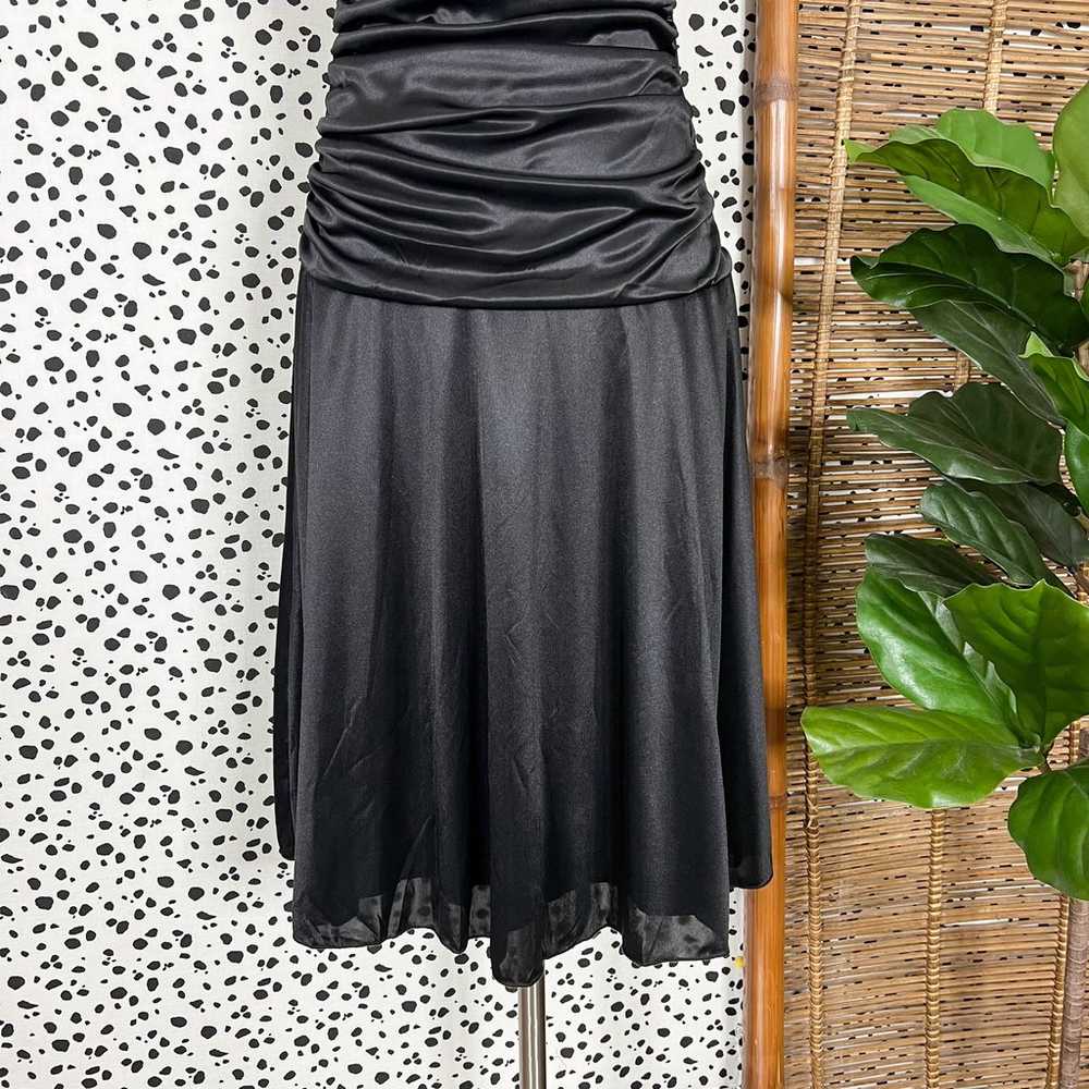 Vintage | Grace Black Satin 90s Ruched Draped Dro… - image 4