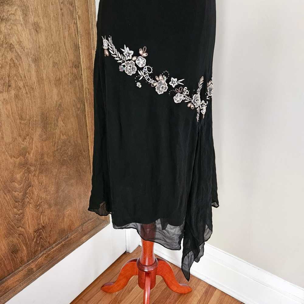 Vintage Black Floral Midi Dress 100% Silk Overlay… - image 3