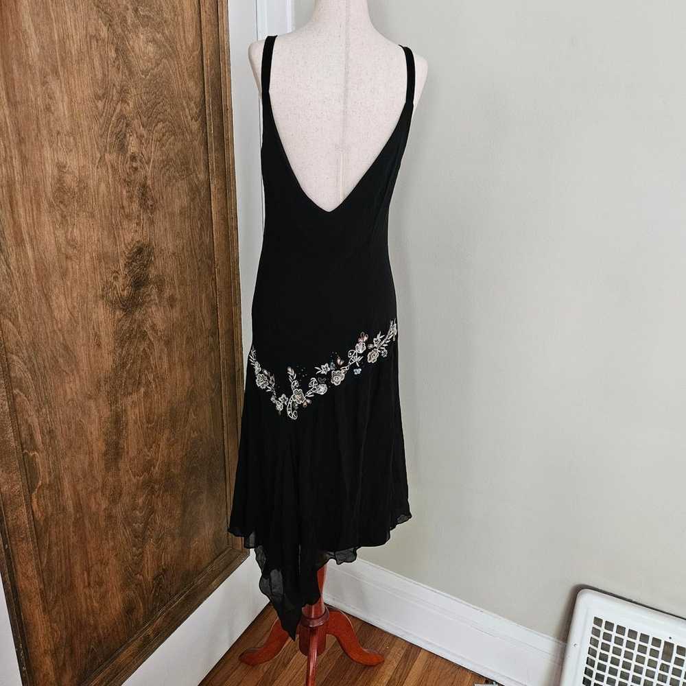 Vintage Black Floral Midi Dress 100% Silk Overlay… - image 5