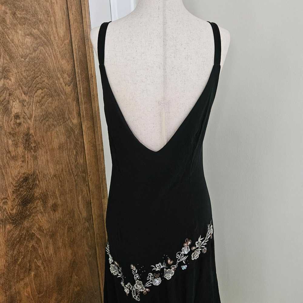 Vintage Black Floral Midi Dress 100% Silk Overlay… - image 6