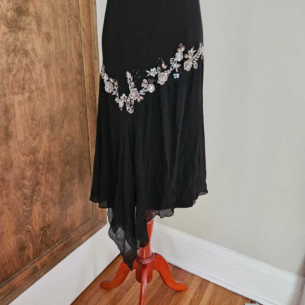 Vintage Black Floral Midi Dress 100% Silk Overlay… - image 7