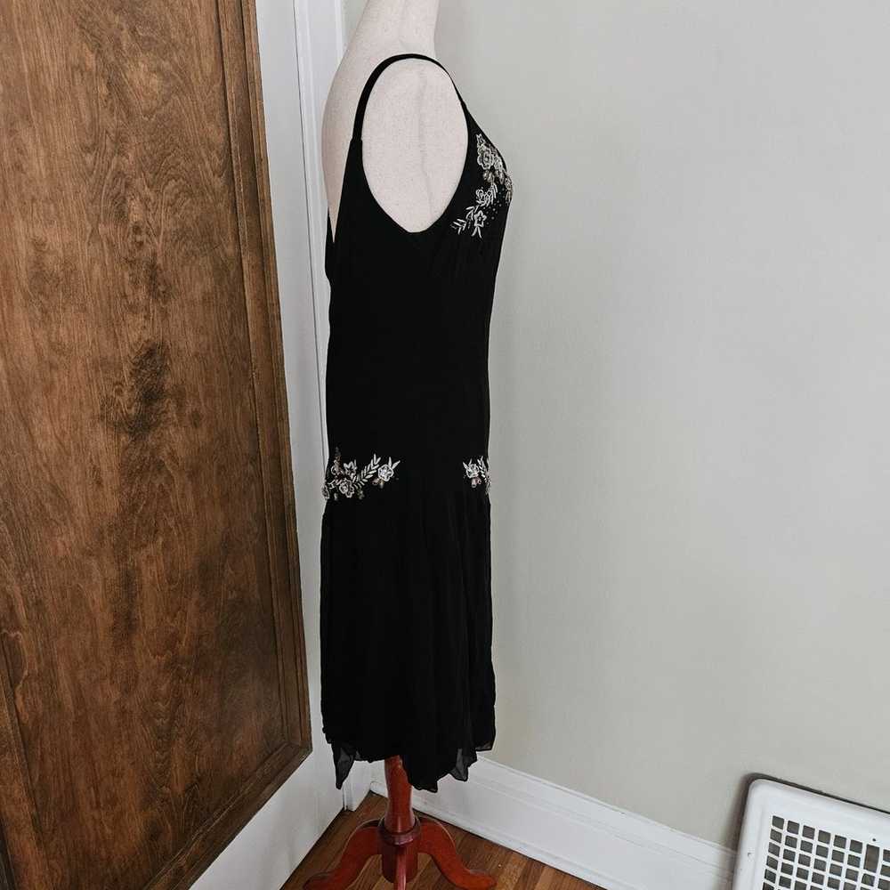 Vintage Black Floral Midi Dress 100% Silk Overlay… - image 8