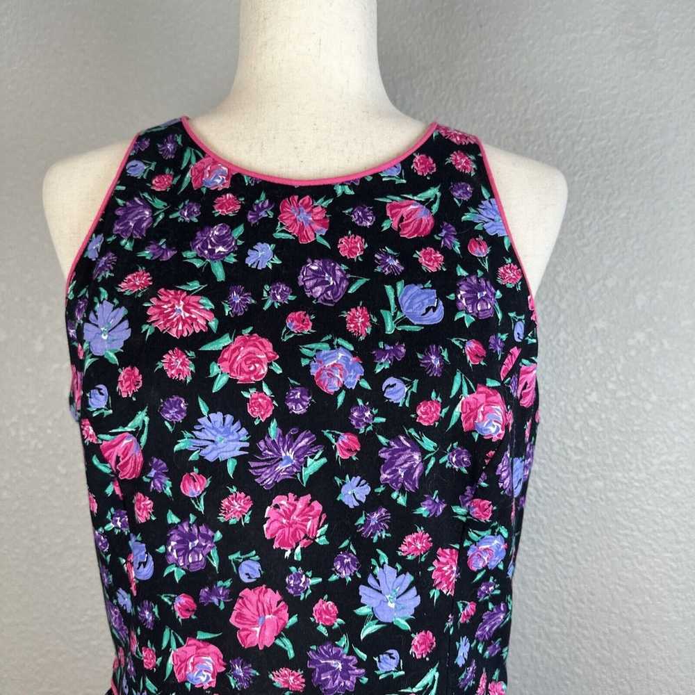 Vintage Lanz Womens Midi Dress 14 Black Floral Op… - image 3