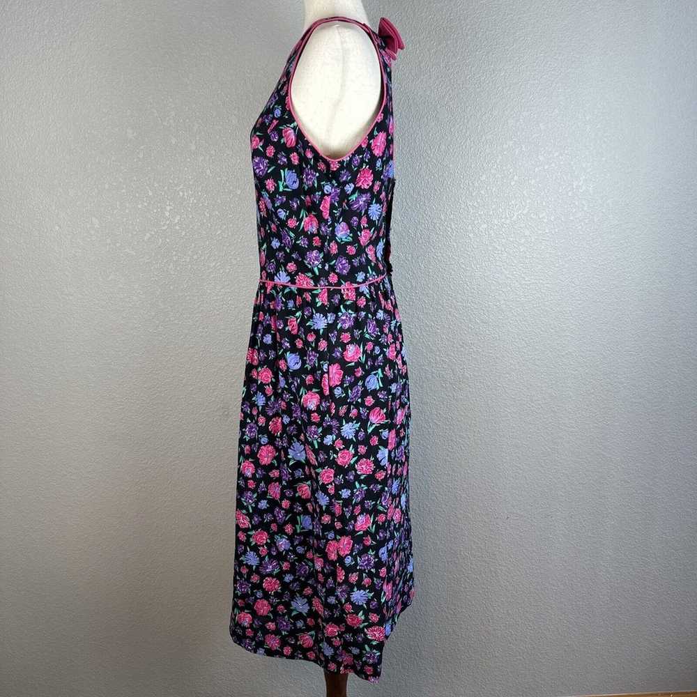 Vintage Lanz Womens Midi Dress 14 Black Floral Op… - image 4