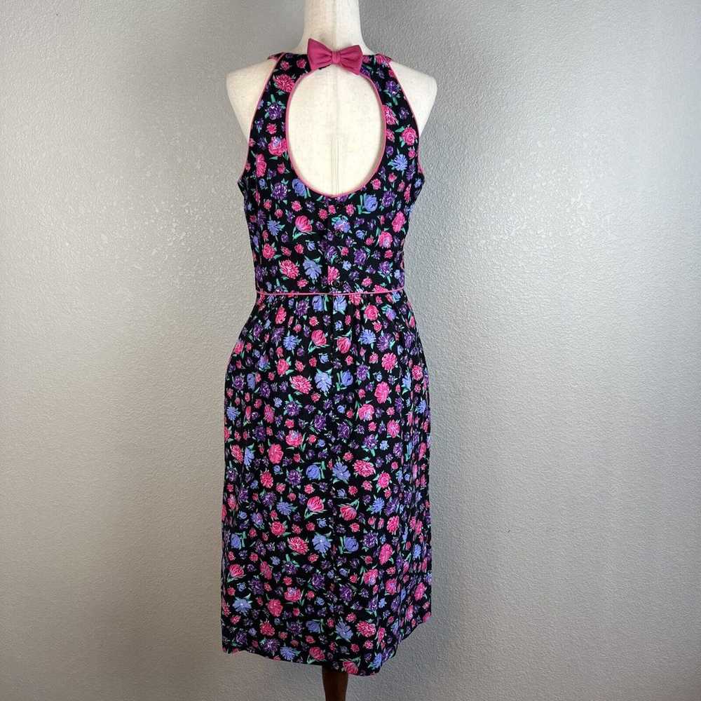 Vintage Lanz Womens Midi Dress 14 Black Floral Op… - image 6