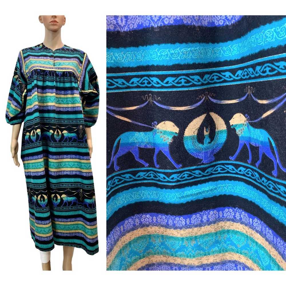 70s 80s Krist Gudnason Egypt Print MuuMuu Kaftan … - image 1