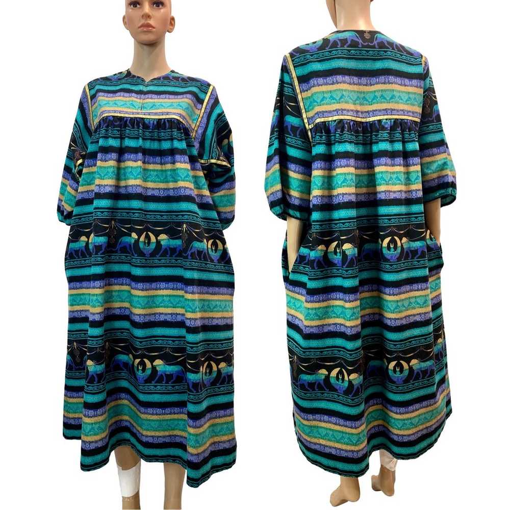 70s 80s Krist Gudnason Egypt Print MuuMuu Kaftan … - image 2