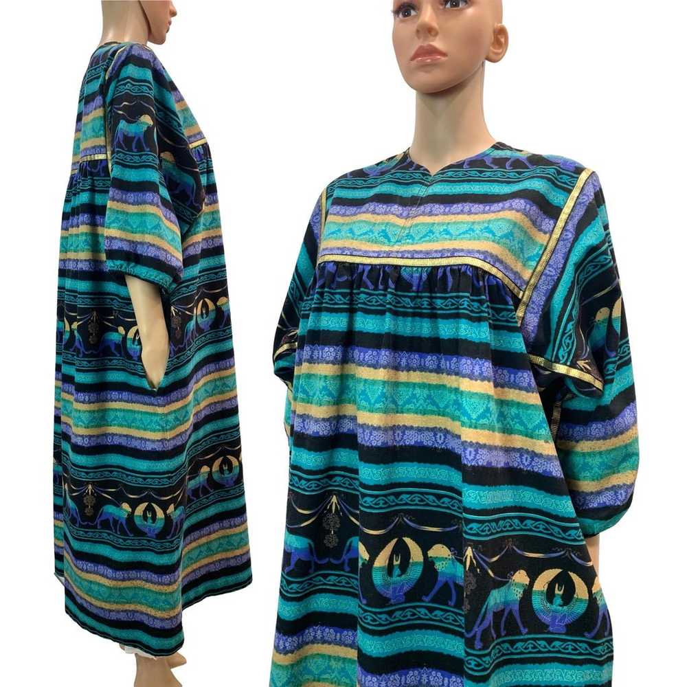 70s 80s Krist Gudnason Egypt Print MuuMuu Kaftan … - image 4