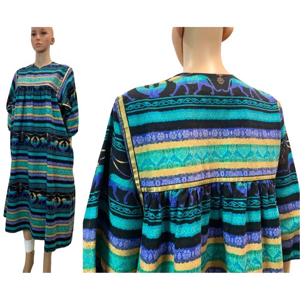 70s 80s Krist Gudnason Egypt Print MuuMuu Kaftan … - image 6