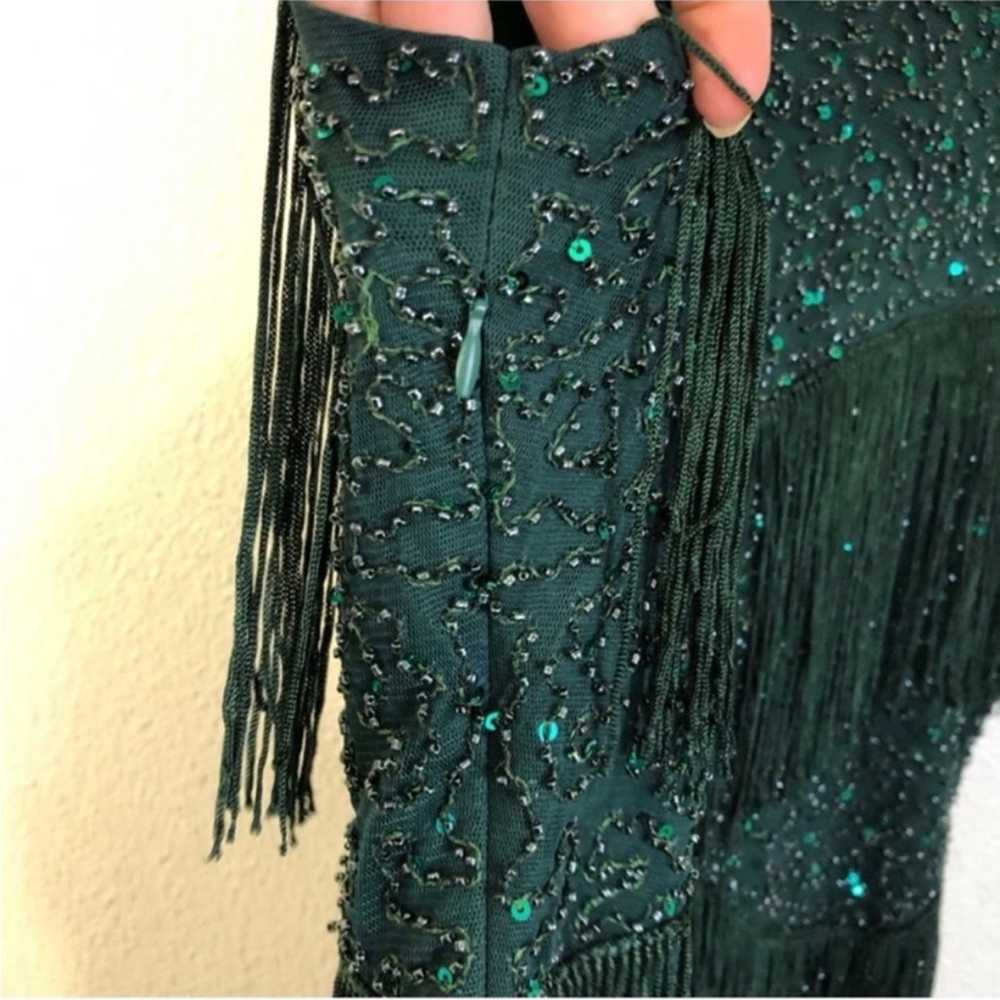 Emerald Green Sequins Beaded Fringe Dress - image 11